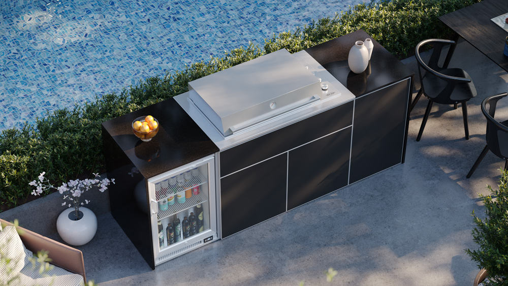 FrescoPro Canberra Outdoor Kitchen with Pro Line 6 Burner Barbeque- Granite / ACP Doors - Nuovo Luxury