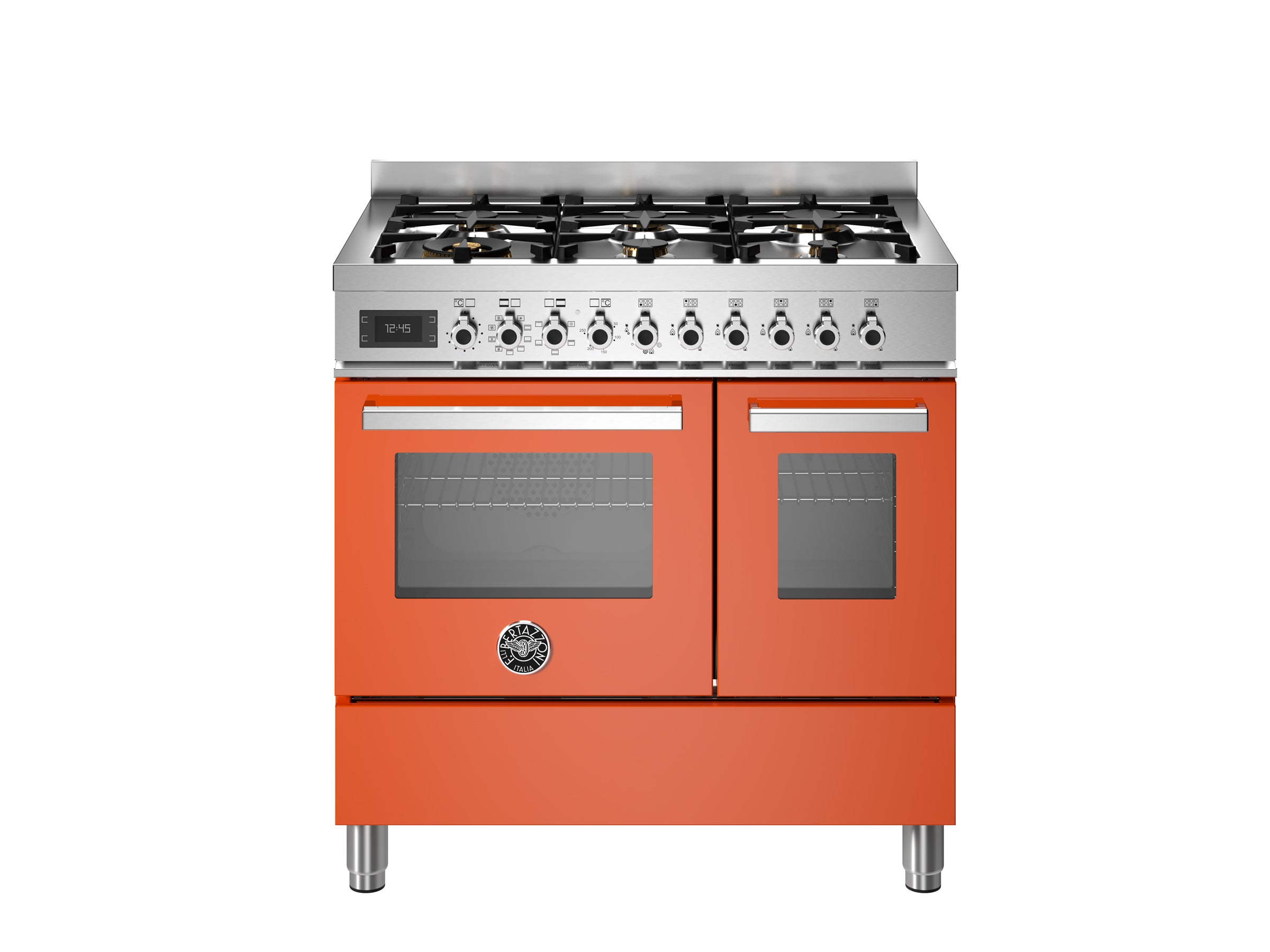 Bertazzoni Professional 90cm Range Cooker Twin Oven Dual Fuel Orange - Nuovo Luxury