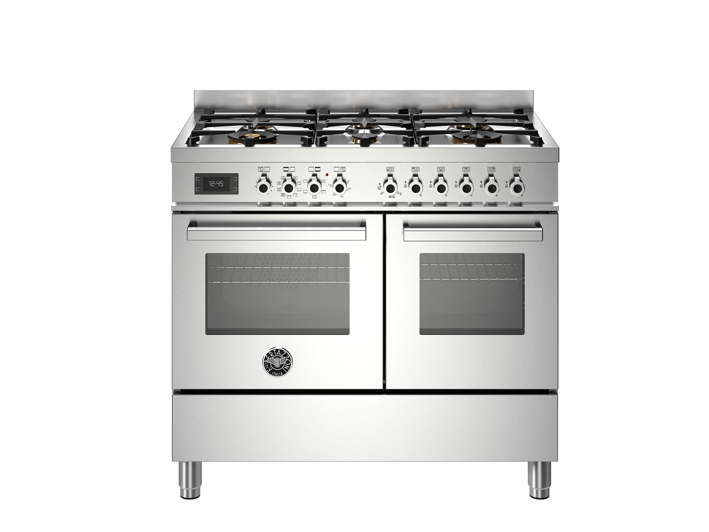 Bertazzoni Professional 100cm Range Cooker Twin Oven Dual Fuel Gloss Stainless Steel - Nuovo Luxury