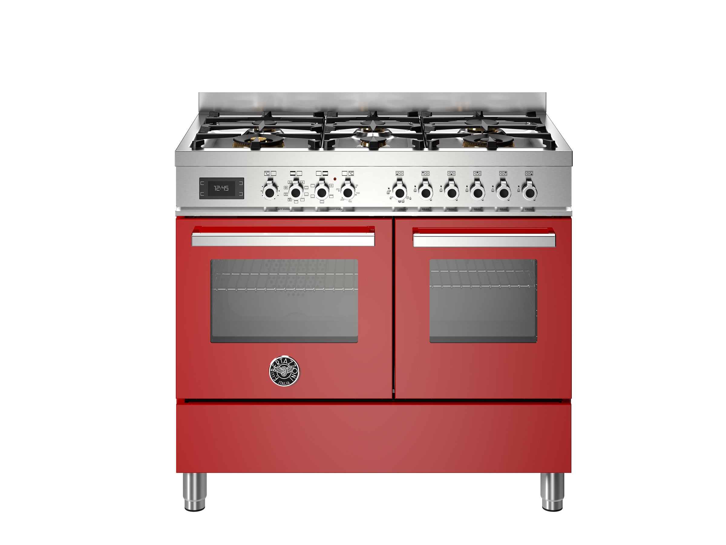 Bertazzoni Professional 100cm Range Cooker Twin Oven Dual Fuel Gloss Red - Nuovo Luxury