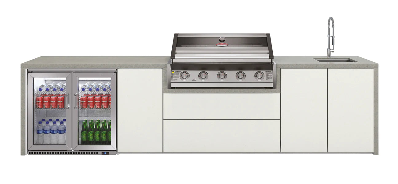 BeefEater Harmony Kitchen With 1600 Series 5 Burner BBQ, Double Fridge & Sink & Tap - Nuovo Luxury
