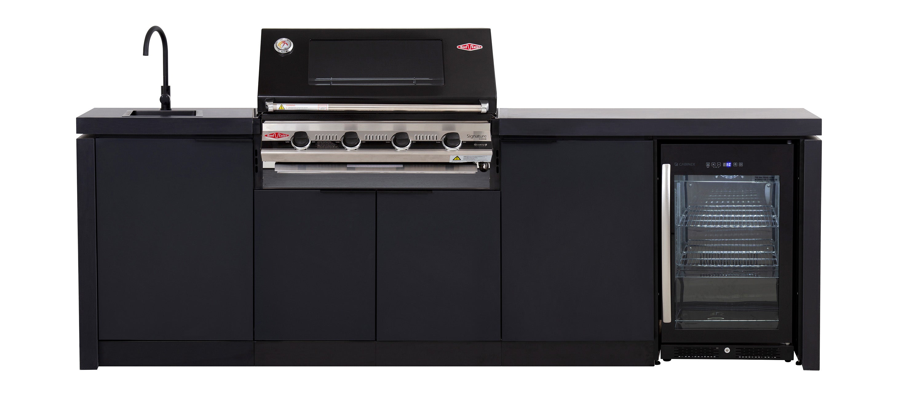 BeefEater Cabinex 4 Burner Outdoor Kitchen Classic Pack with 3000E BBQ and Fridge - Nuovo Luxury