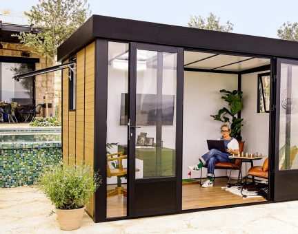 Canopia By Palram Copenhagen 10 ft. x 12 ft. Garden Office Kit - Black Structure & Clear Glazing - Nuovo Luxury