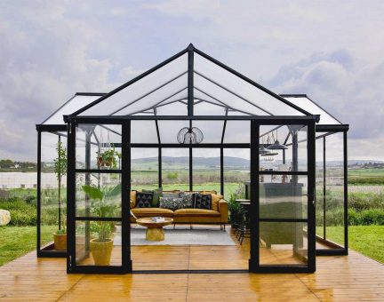 Victory Grand Garden Chalet 13' x 15' Greenhouse - Black Aluminium Frame & Clear Polycarbonate Panels - Nuovo Luxury