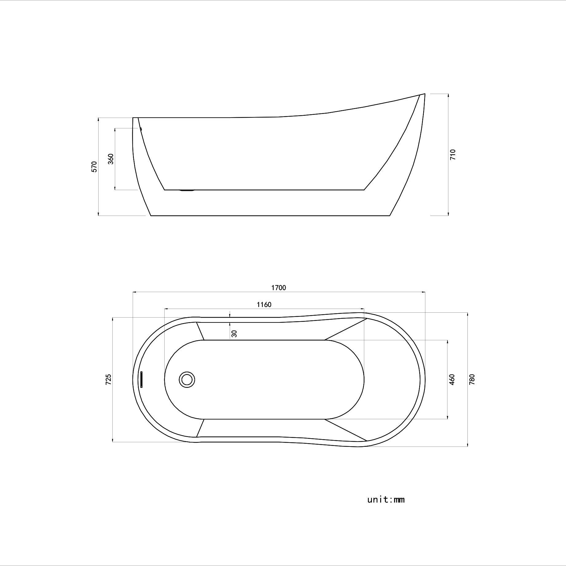 Cannes Freestanding Bathtub 1700 x 780 - Nuovo Luxury