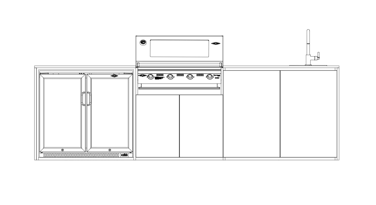 FrescoPro Augusta Outdoor Kitchen With 7000P 4 Burner BBQ - Granite / ACP Doors - Nuovo Luxury