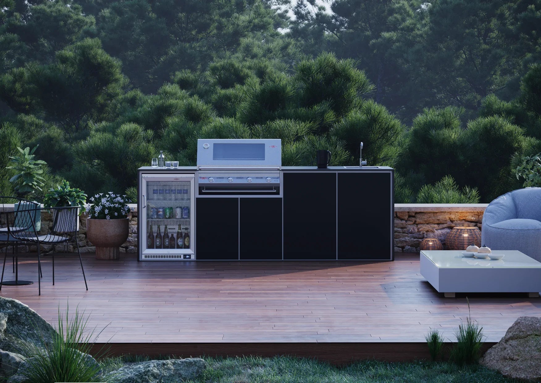 FrescoPro Esperance Outdoor Kitchen With 7000P 4 Burner BBQ- Dekton / ACP Doors - Nuovo Luxury