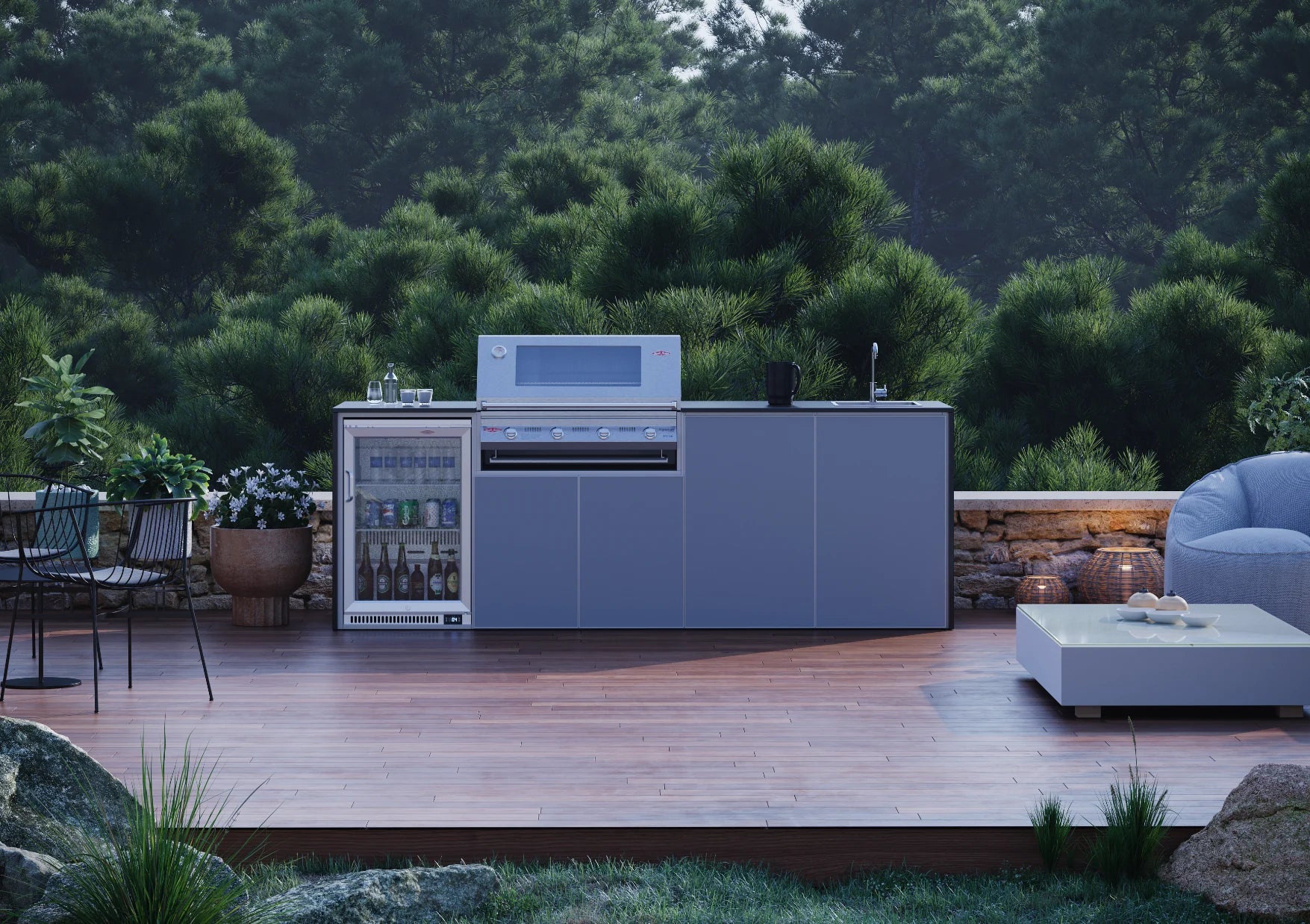 FrescoPro Esperance Outdoor Kitchen With 7000P 4 Burner BBQ- Granite/ ACP Doors - Nuovo Luxury