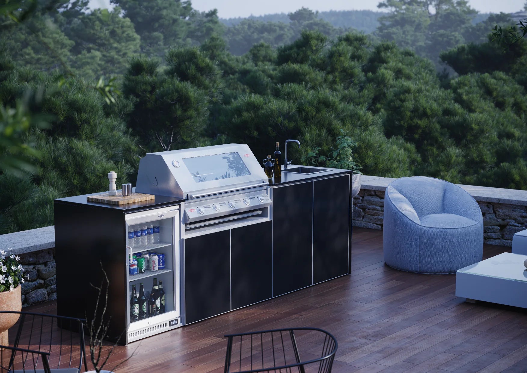 FrescoPro Esperance Outdoor Kitchen With 7000P 5 Burner BBQ- Granite/ ACP Doors - Nuovo Luxury