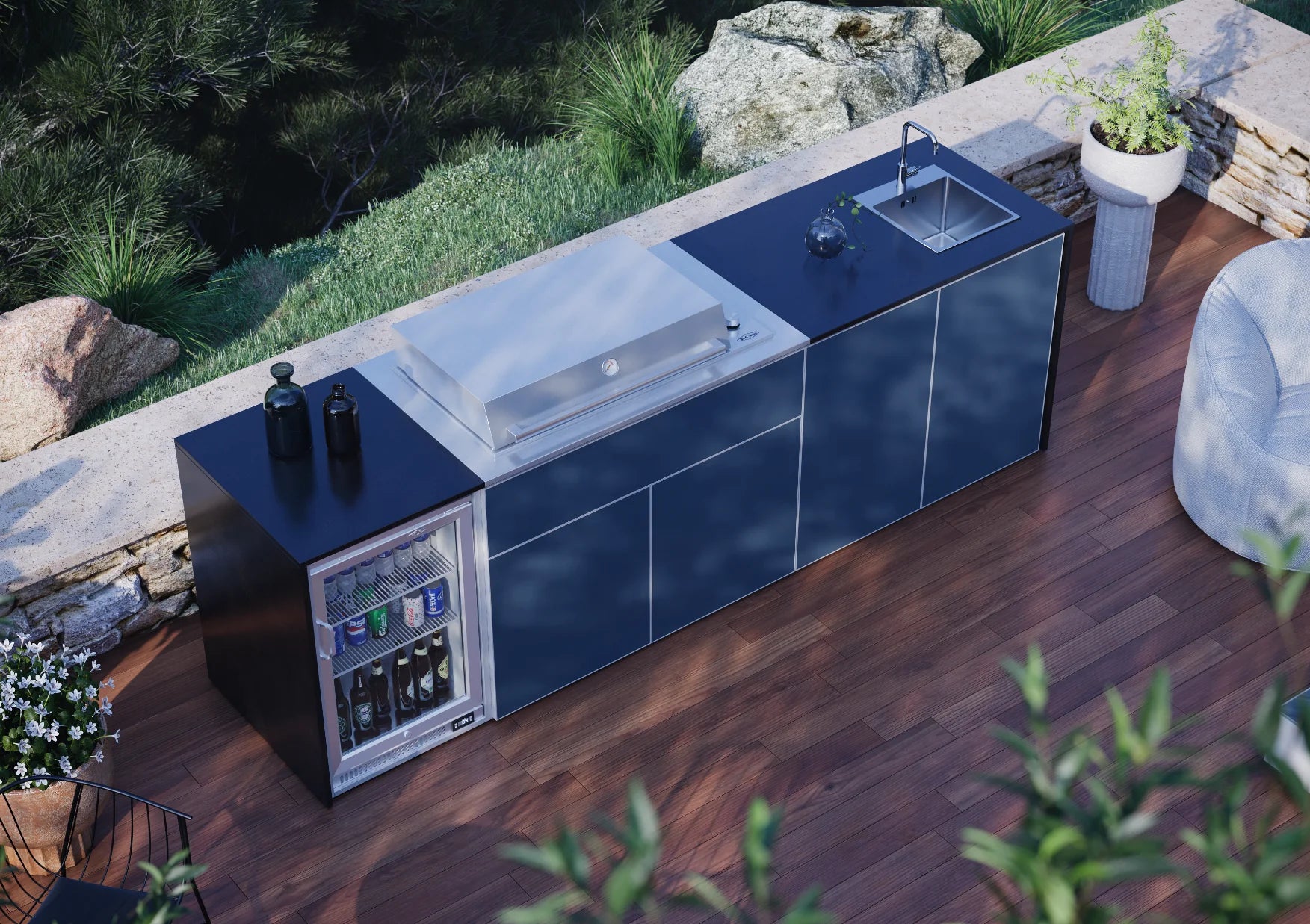 FrescoPro Esperance Outdoor Kitchen With Pro Line 6 Burner BBQ- Granite / ACP Doors - Nuovo Luxury