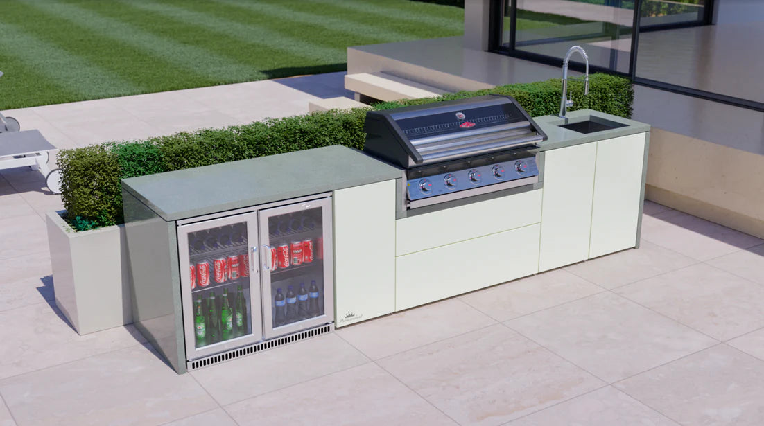 BeefEater Harmony Kitchen With 1600 Series 5 Burner BBQ, Double Fridge & Sink & Tap - Nuovo Luxury