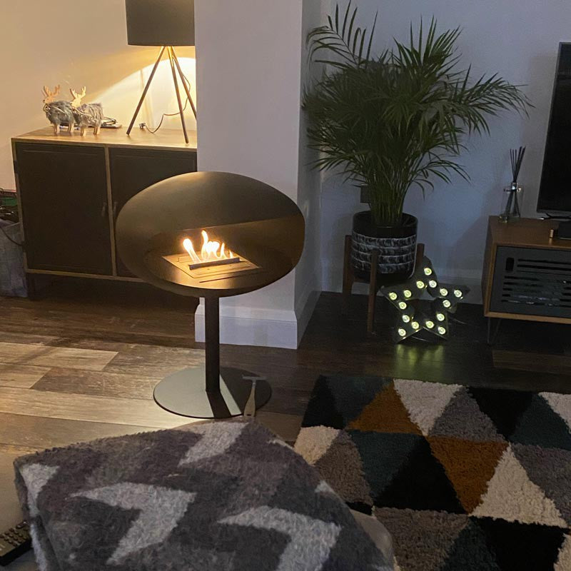 Cocoon Pedestal Smokeless Bioethanol Fire Black with a Black Base