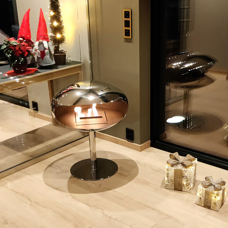 Cocoon Pedestal Smokeless Bioethanol Fire Polished Steel